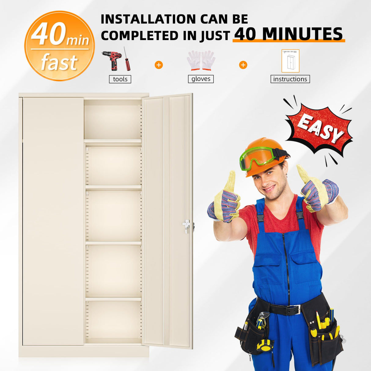 INTERGREAT Metal Wardrobe Closet, 72" Grey Locking Storage Wardrobe Cabinet with Doors and Shelves, Tall Steel Clothes Storage for Office, Home, School, Gym INTERGREAT