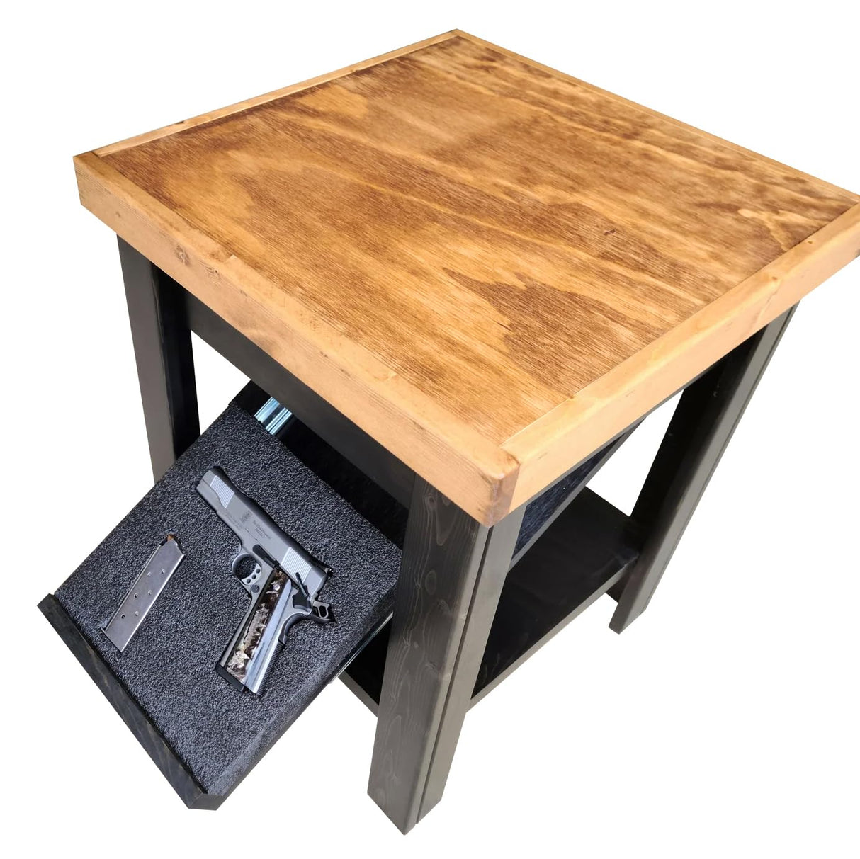 American Furniture Classics Gun Concealment Nightstand End Table, Chic Black with Honey Top American Furniture Classics