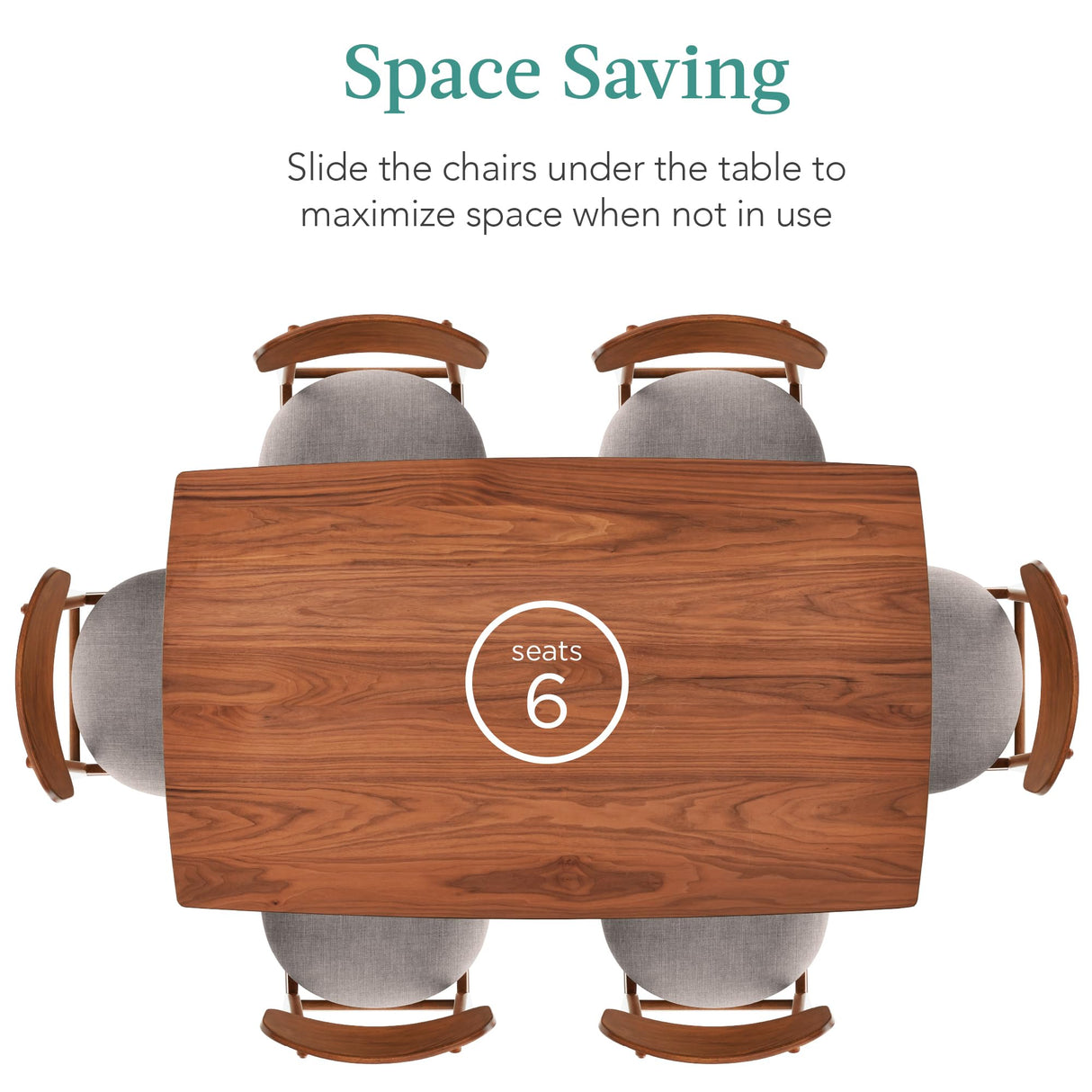 Best Choice Products 7-Piece Wooden Dining Room Table Set, Mid-Century Modern, Kitchen Table w/ 6 Chairs, Upholstered Cushions, Curved Backrests, Rounded Table Corners - Walnut/Gray Best Choice Products