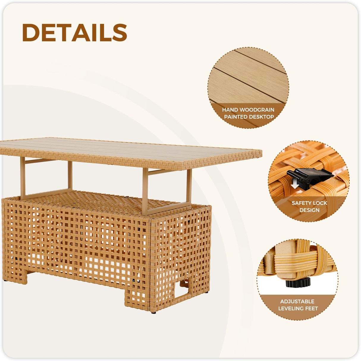 Grand patio 8-Piece Wicker Patio Furniture Set with Lift Top Coffee Storage Table, Outdoor Conversation Set Sectional Sofa with Water Resistant Thick Cushions, Beige Grand patio