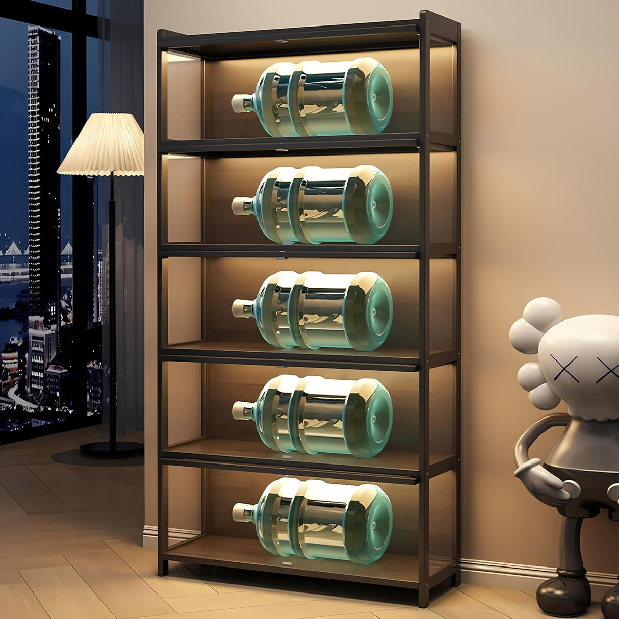 5 Tier Curio Display Cabinet with Acrylic Glass Door, Large Capacity Storage Cabinet Collectibles Toy Organizers Rack & Display Shelf, Kids Bookshelf and Bookcase for Playroom, Bedroom JOIHGA