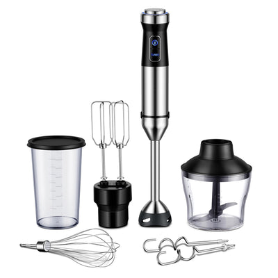 GDOR 1000W 6-in-1 Immersion Blender, Stainless Steel Scratch Resistant Immersion Blender Handheld with 20 Speeds, Hand Blender with Whisk, Chopper, Beaker, Egg Beaters and Dough Hooks, Black