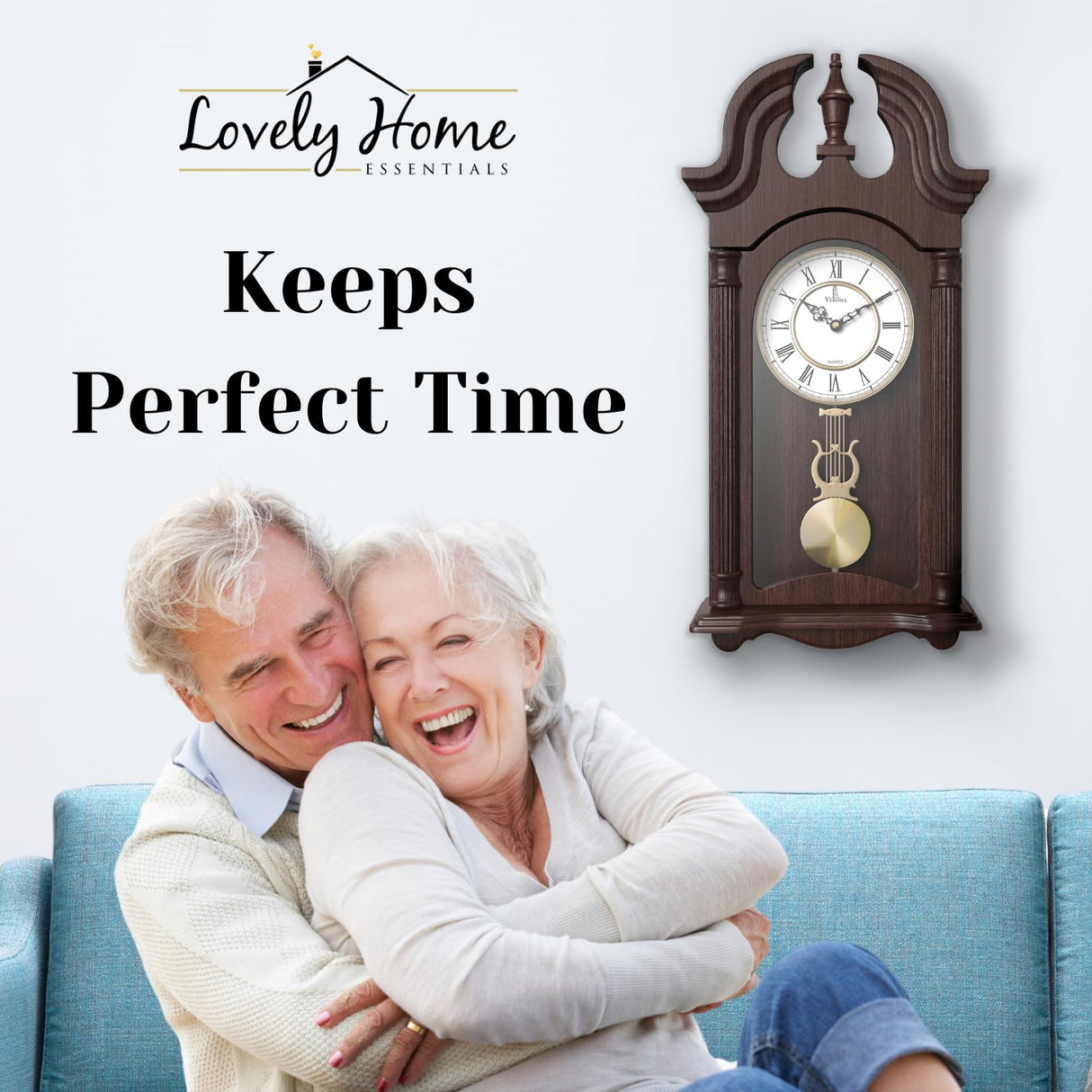 Pendulum Wall Clock Battery Operated - Wooden Hanging Grandfather Wall Clock with Pendulum, 23.5x9 inch - Quiet, Non-Chiming, with Real Wood for Living Room Decor, Office & Home Décor Gift Lovely Home Essentials