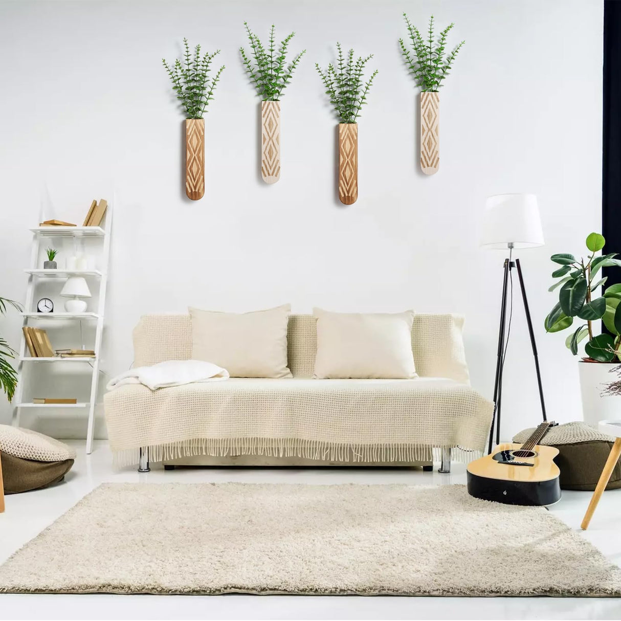 WEWEOW Wall Planter for Indoor Plants, 3 Pack Geometric Hanging Planter, Stylish Wood Vase for Fake Plants and Dried Flowers Stems, Boho Wall Decor for Living Room, Bedroom, Entryway WEWEOW