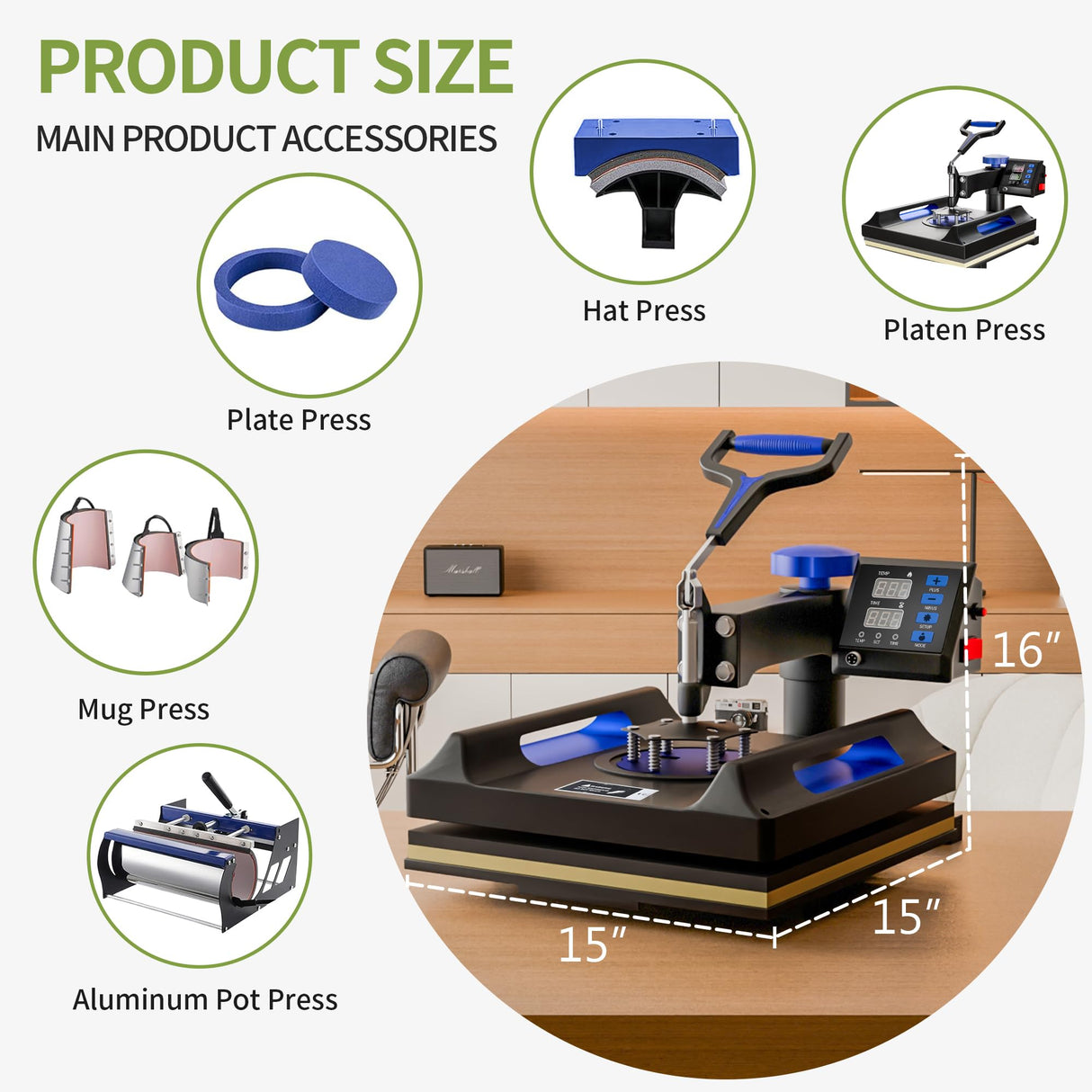 Pterying 8 in 1 Pro Heat Press Machine 15 × 15 Inch, Third Generation 360° Swing Away T Shirt Press Machine with Dual-Tube Heating, Sublimation Heat Press Machine for T Shirts Hat Cap Mug Plate Pterying
