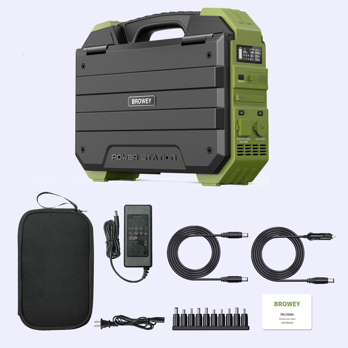 BROWEY Portable Power Station 1000W with Built-in Solar Panel, 614WH/192000mAh LiFePO4 Battery Pack, Solar Generator with AC/DC/USB/PD Outputs for Outdoor Camping, RV Travel, Emergency Preparedness BROWEY