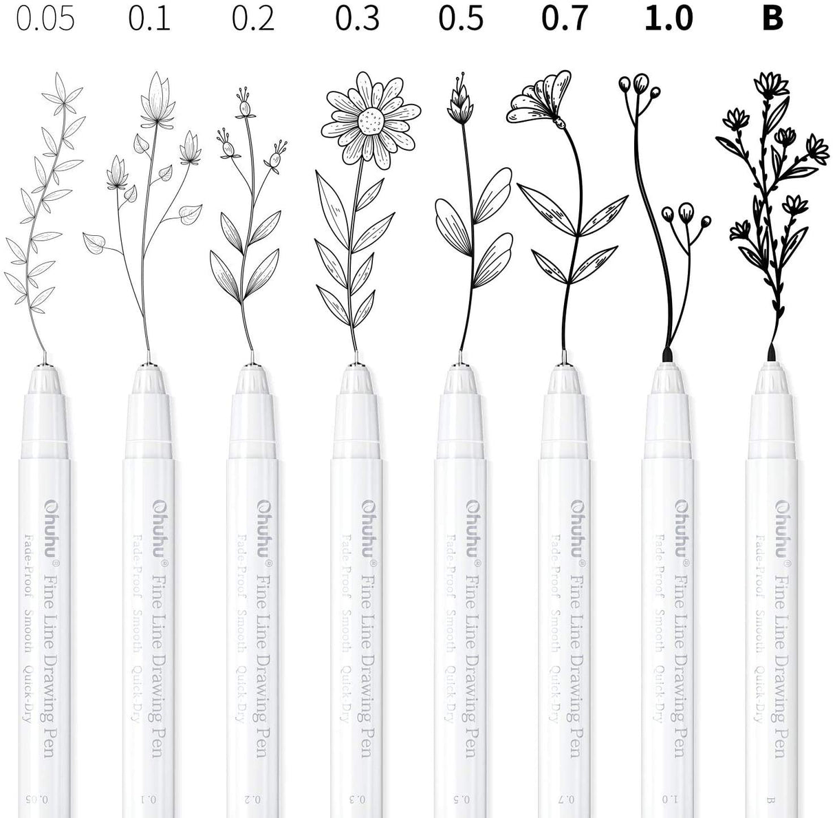 Ohuhu Fineliner Pens Micro Drawing Pens: 8-size Tips (Ultra-fine, Fine & Brush) Waterproof Pigment Black Ink for Illustration Drawing Journaling Sketching for Artist Beginners Ohuhu