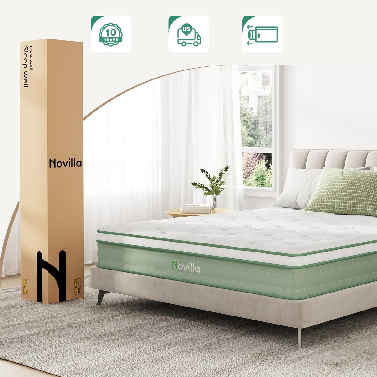 Novilla 10 Inch King Size Mattress, Medium Firm Hybrid Mattress with Certified Safe Foam & Individually Wrapped Pocket Coils Innerspring for Cozy Sleep, Motion Isolation Novilla