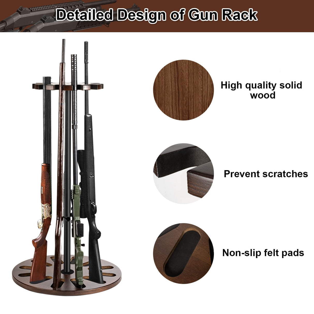 Amoard Heavy Solid Wood Rifle & Shotgun Holder, Up to 12 Gun Capacity Display Storage with Soft Padding, Indoor Gun Racks (Walnut Upgrade) amoard