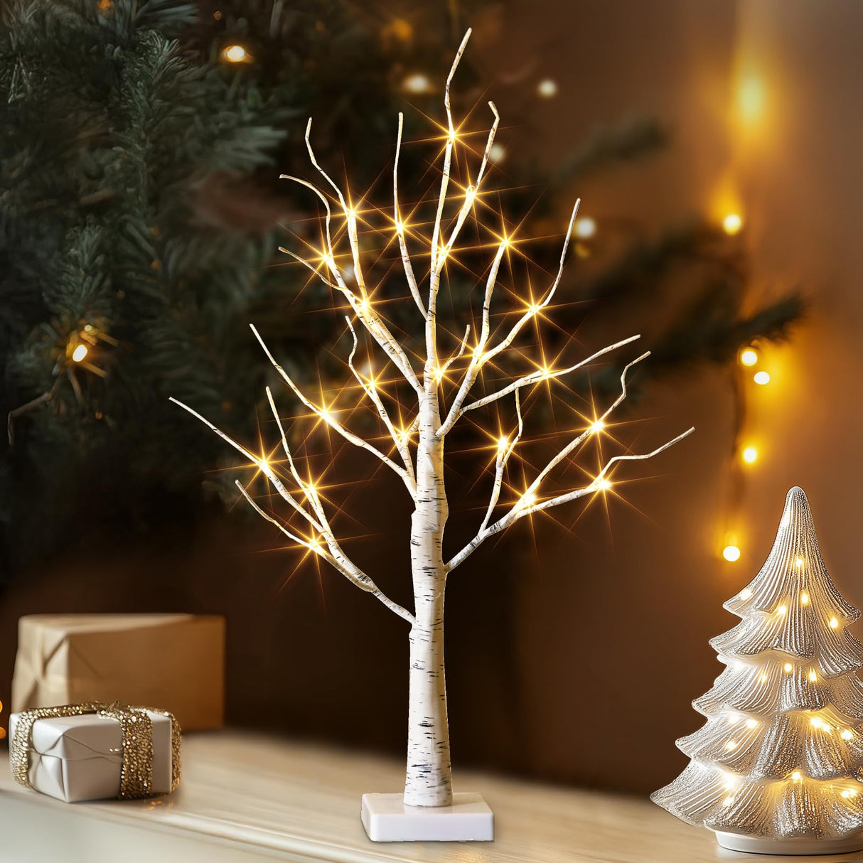 Vanthylit Lighted Birch Tree Battery Powered Tabletop Tree Decorations for Home Mantle Party Christmas Decorations (22 Inch) Vanthylit