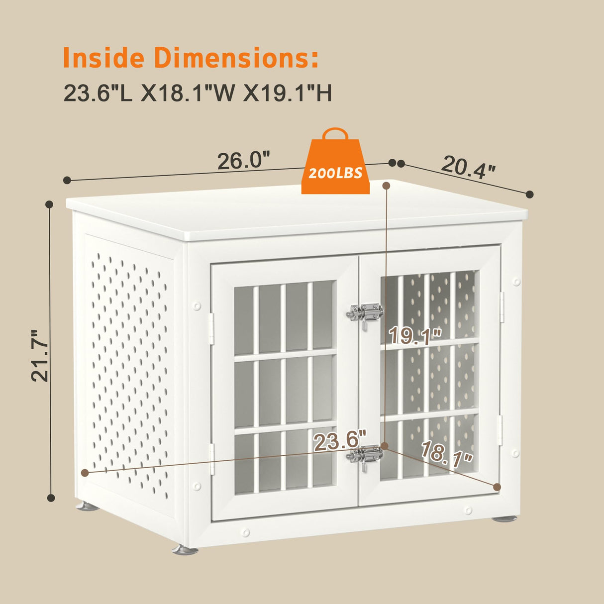 rehomerance Heavy Duty Dog Crate Furniture for Small Dogs, Enclosed Design with 0.5inch Holes, Indestructible Metal Kennel, Chew Proof Pet House Cage Indoor, Decorative Dog Kennel End Table, White rehomerance
