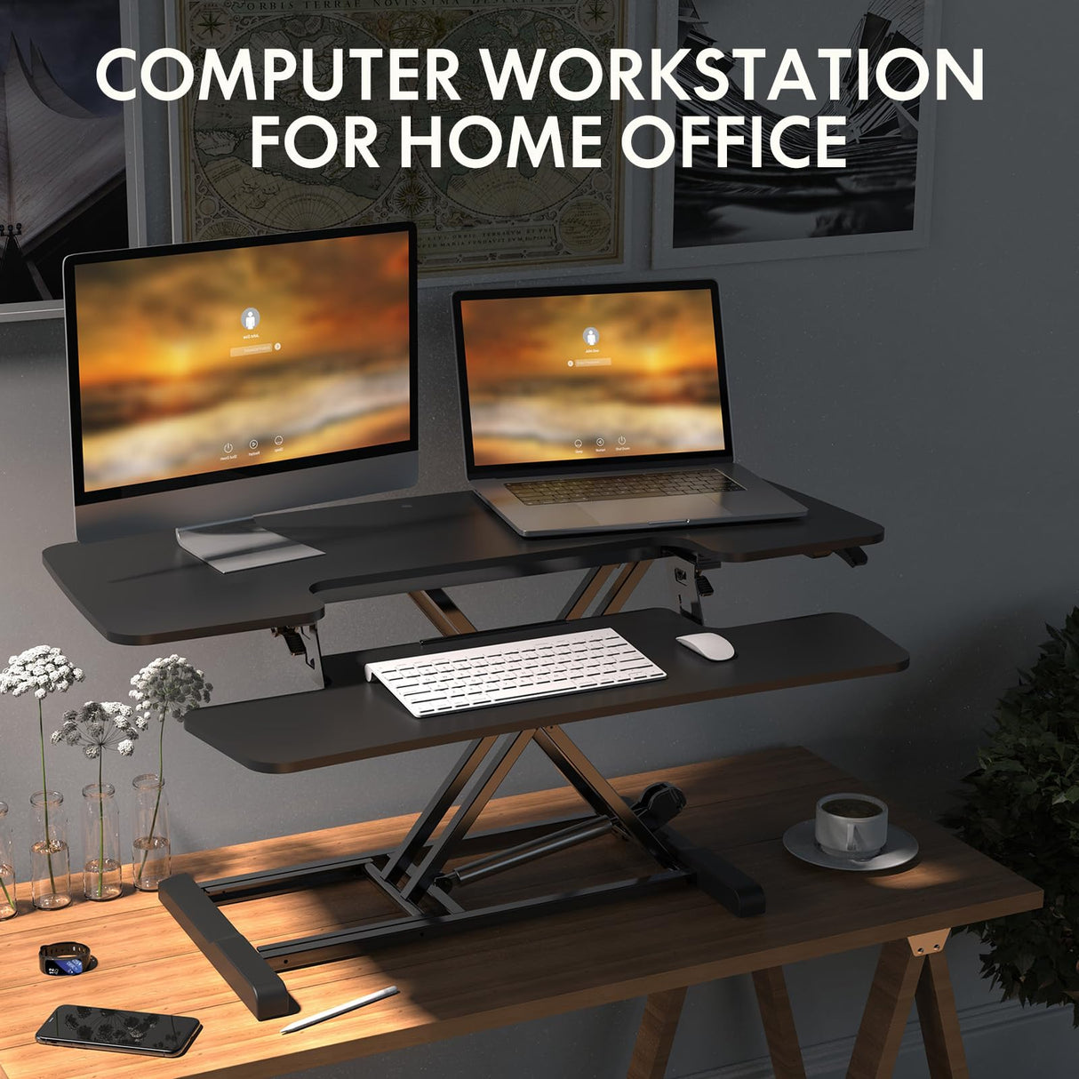 FLEXISPOT Standing Desk Converter 40in Sit to Stand up Desk Riser Height Adjustable Computer Workstation with Spacious 2-Tier Desktop Black FLEXISPOT