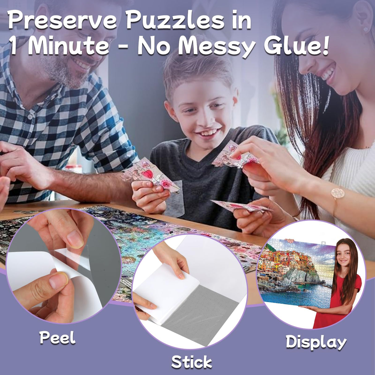 Adhesive Puzzle Saver Sheets, 8pcs Puzzles Glue Sheets, Peel and Stick Puzzle Sticker Sheets Preserve 1000 Pieces Jigsaw Puzzles in Minutes KIAFUM