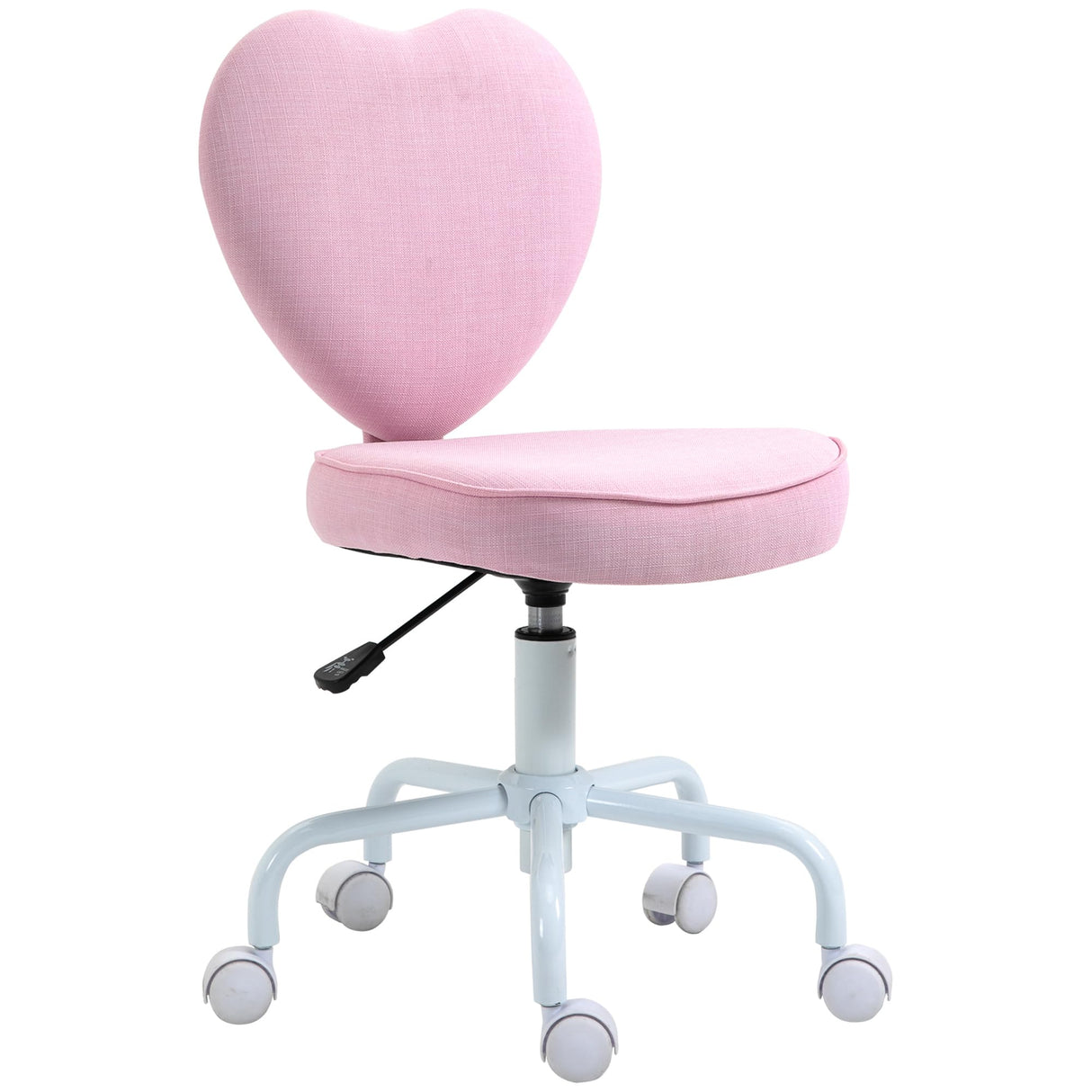 HOMCOM Armless Home Office Desk Chair, Modern Fabric Makeup Vanity Chair with Heart Shape, Swivel Wheels, Height Adjustable, Pink HOMCOM