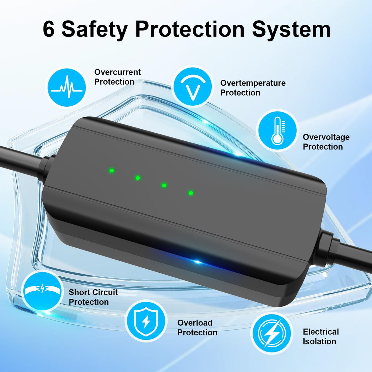 Aiskooc 16Amp Level 2 EV Charger, NEMA 6-20 & 5-15 Plug, 110V Mobile Charger, 25ft Extension Cord, Portable EV Charger for Tesla Models 3/Y/S/X Aiskooc