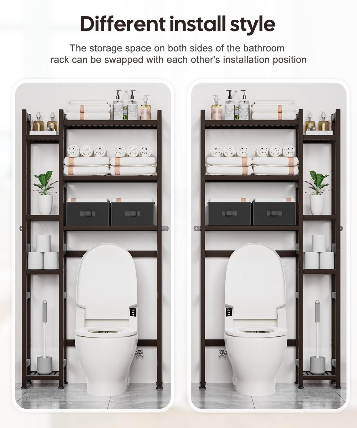 Homde Over The Toilet Storage with Basket and Drawer, Bamboo Bathroom Organizer with Adjustable Shelf & Waterproof Feet Pad, Space Saver Rack for Restroom, Laundry, Brown Homde