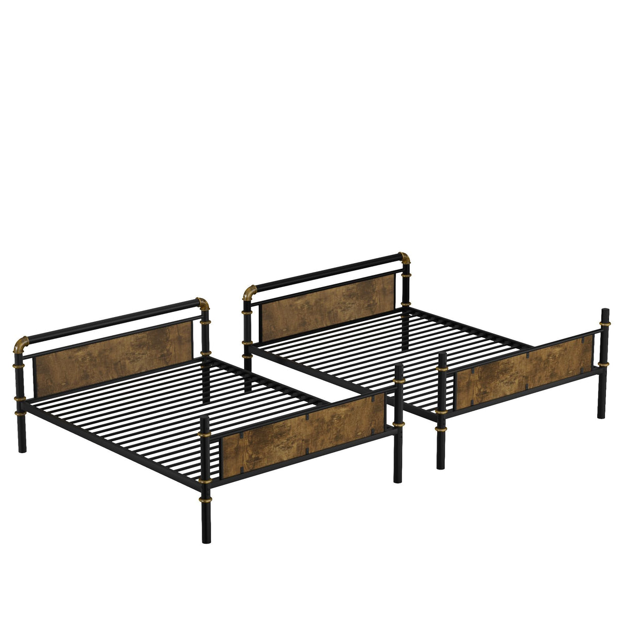 Queen Over Queen Bunk Bed, Heavy Duty Metal Bunk Beds with Ladder for Kids Adults, Space-Saving Bunk Bed with Safety Guardrails and Wood Headboard, Convertible into 2 Beds, No Box Spring Needed, Black RuiSiSi