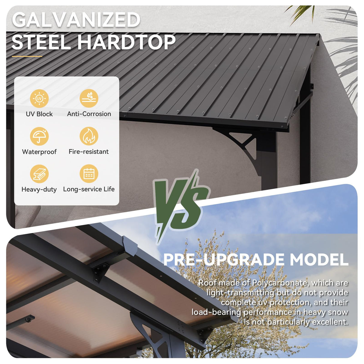 Aoxun 10' x 14' Lean to Gazebo, Upgraded Hardtop Outdoor Pergola with Sloping Galvanized Steel Roof, Large Wall-Mounted Heavy Duty Awnings for Patio, Backyard, Deck, Porch (Black) Aoxun