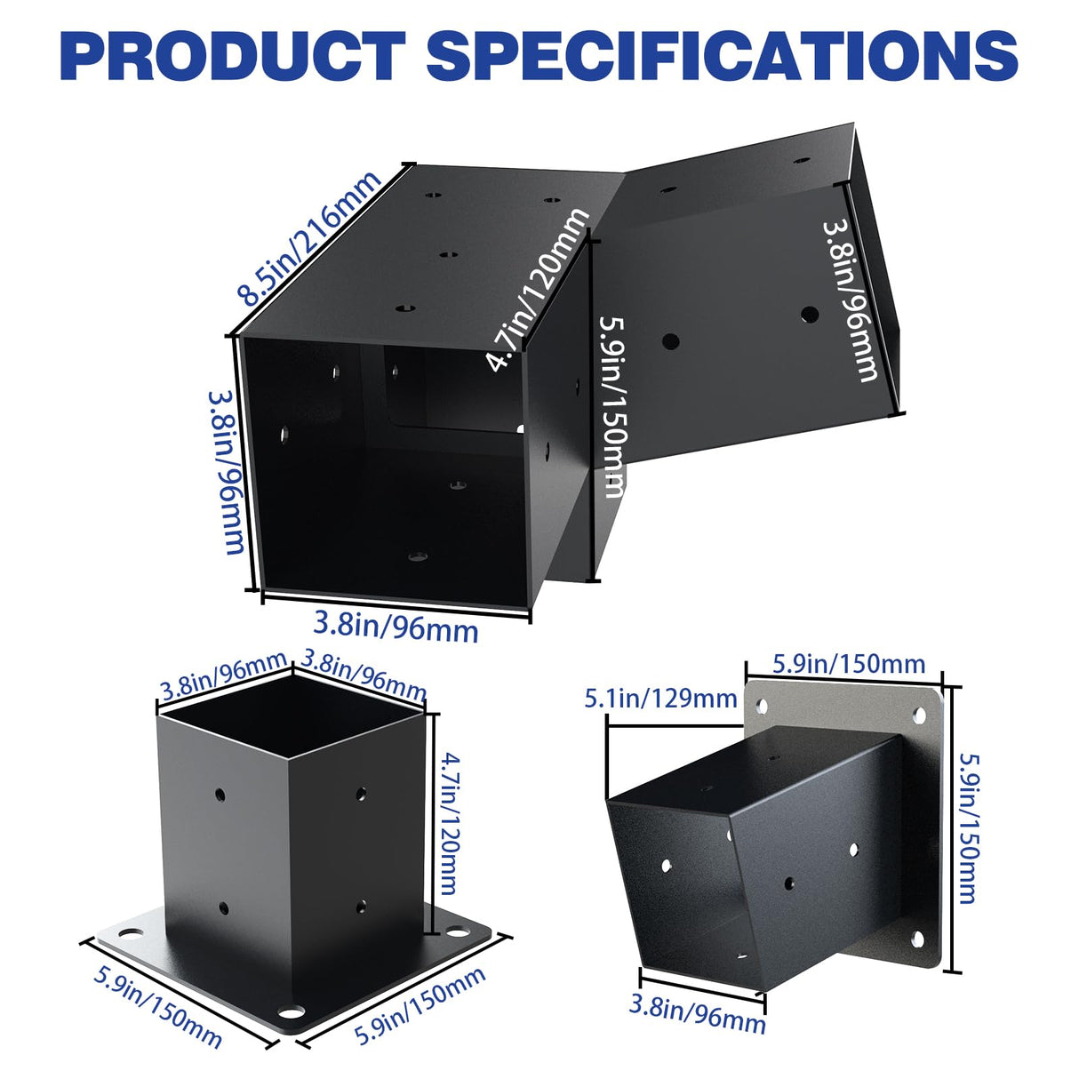 Pergola Kit, 15° 3-Way Slanted Roof Pergola Bracket Set, Powder-Coated Roof Wall Mount Pergola Brackets 4" x 4" (Actual: 3.5x3.5 Inch), Pergola Hardware for Porch Gazebo Backyard (6 pcs) TOCRETOARE