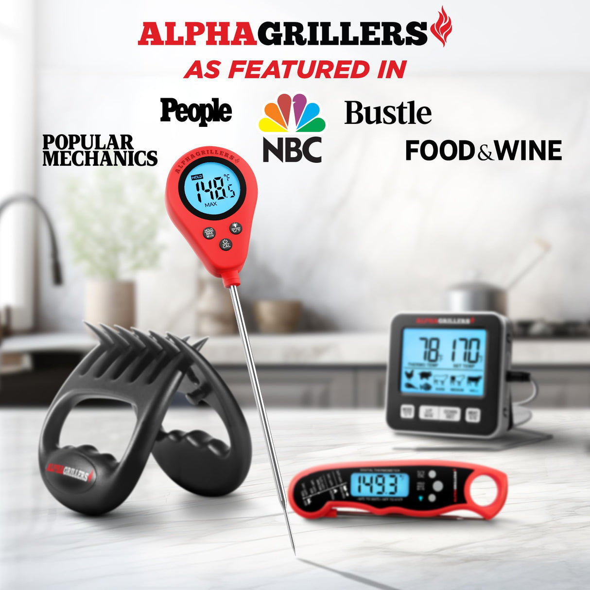 Alpha Grillers Instant Read Meat Thermometer Digital Food Thermometer for Cooking Grilling Bread Baking Liquids and Air Fryer with Temperature Guide, Long Probe and Large Backlit Display Alpha Grillers
