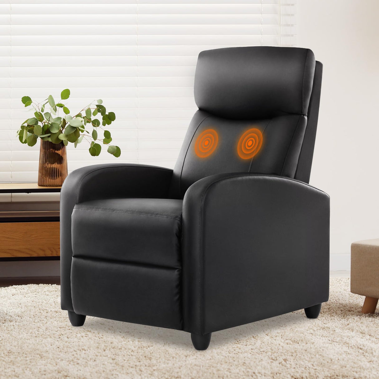 SMUG Recliner Chair Living Room Recliner with Adjustable Backrest and Footrest Modern Design for Home Upholstered Armchair in Soft Fabric, Black,PU+PVC SMUG