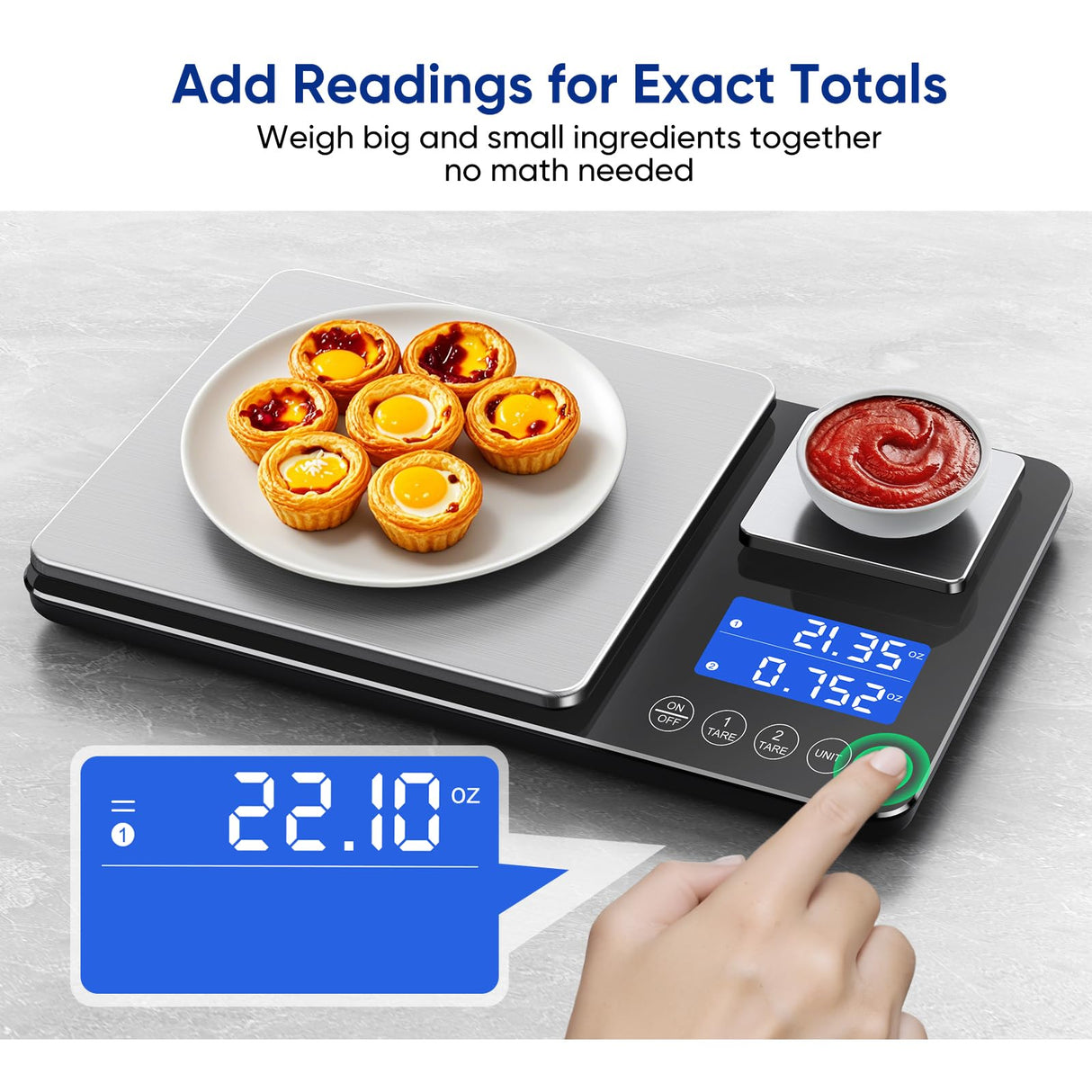 Dual Platform Food Kitchen Scale with 0.1g/0.001oz High Precision, 15kg/33lb Bakery Scale, Dual Accuracy Kitchen Scale for Sourdough Bread, Baking and Cooking with 7 Unit Tare and Totalizer ApeWeghr