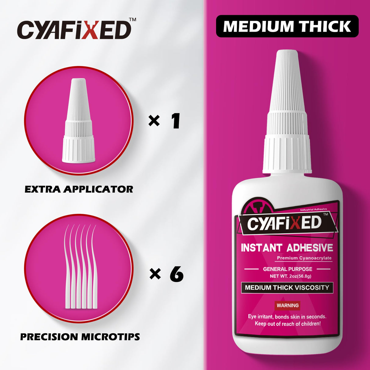 CYAFIXED Strong Cyanoacrylate (CA) Super Glue, Impact Resistant Medium-Thick Viscosity Instant Adhesive, 2 oz. (56.8 Grams) - CA Glue for 3D Printing, Aquascape and Hobby Models CYAFIXED