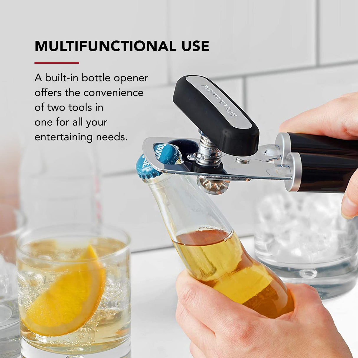 KitchenAid Classic Multifunction Can Opener and Bottle Opener Easy to Use, Razor Sharp Stainless Steel Cutting Wheel, Soft Ergonomic Handles, Black KitchenAid