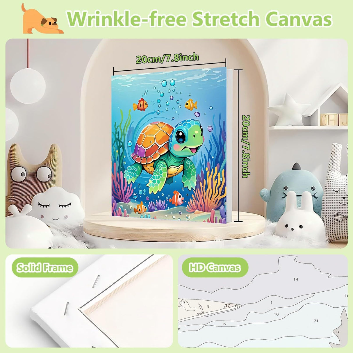 cviokrdu Turtles Paint by Numbers Kit for Kids with Frame - Wooden Easel, Sea Animals Paint by Numbers for Kids Ages 4 8 12, Easy Acrylic Oil Painting Kits for Home Wall Decoration 8x8 inch cviokrdu
