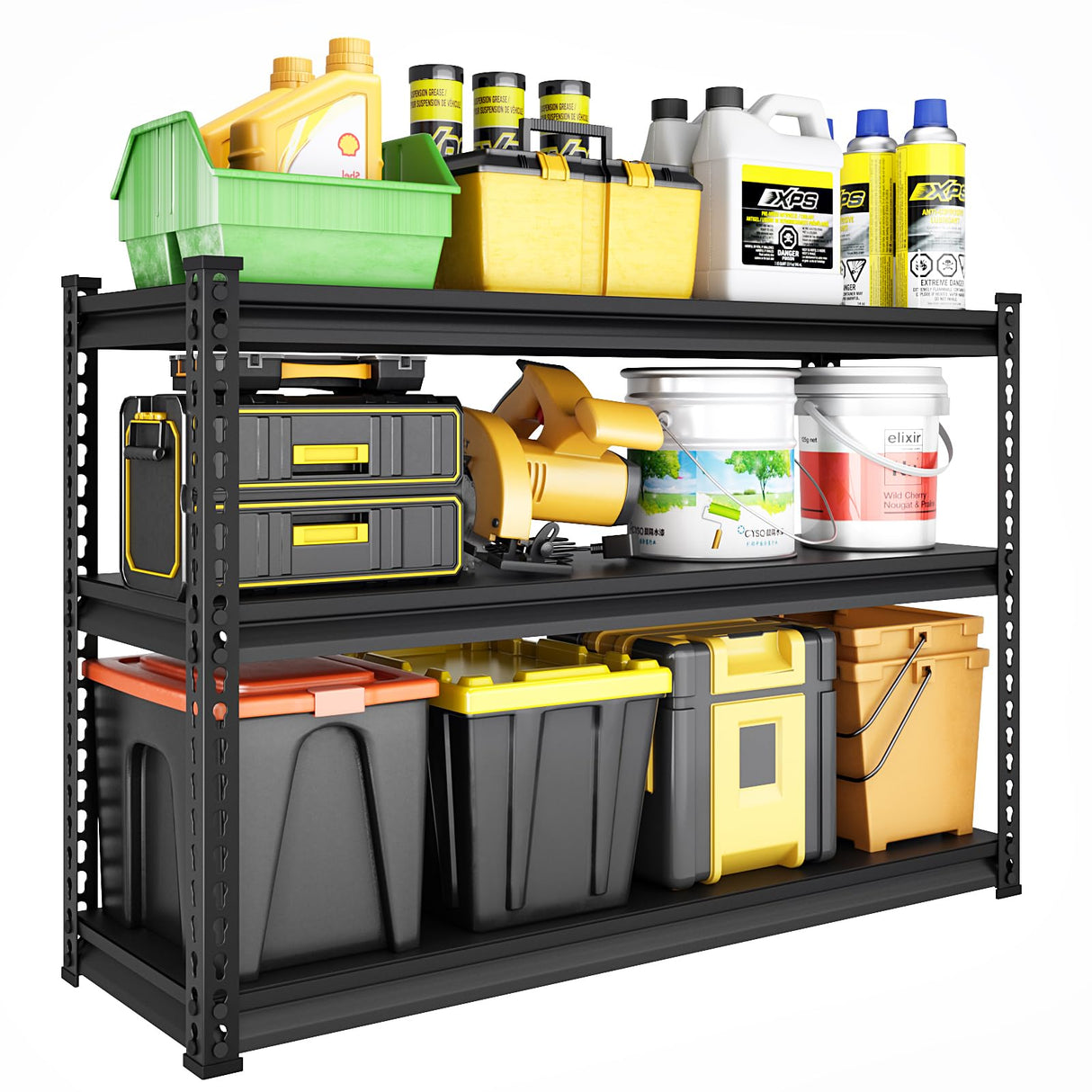 SDXYSTCE 48" W Garage Shelving Heavy Duty, 1500LBS Loads Adjustable Garage Storage Shelves, 3-Tier Metal Shelving Units and Storage Racks, Industrial Utility Shelf,48" Wx18 Dx39 H, Black SDXYSTCE