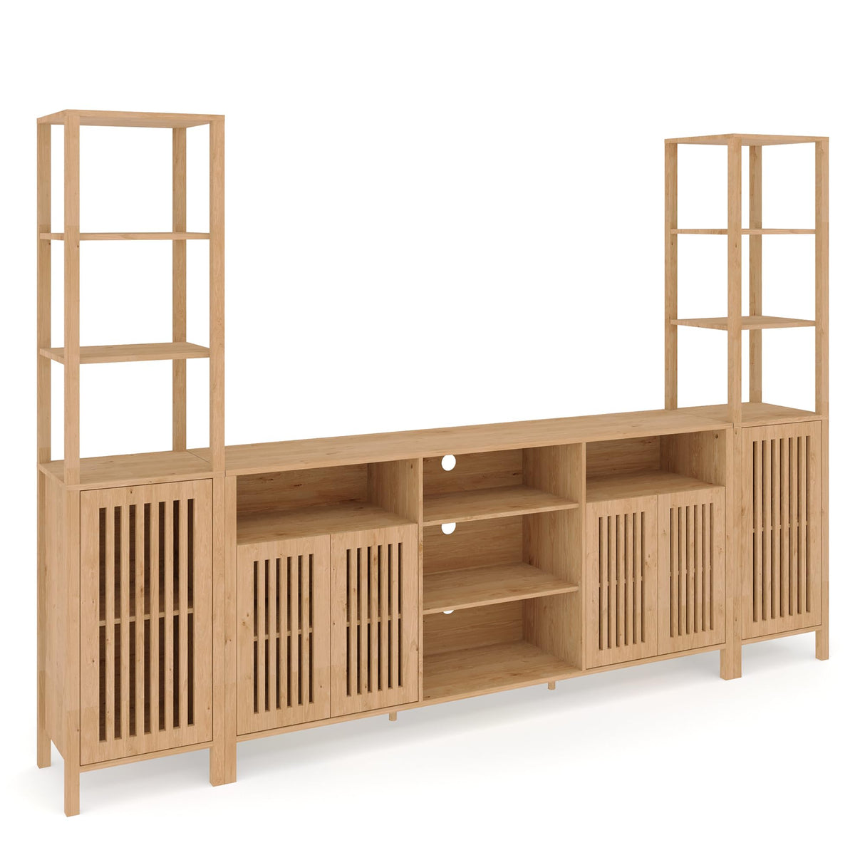 Entertainment Center with Bookshelves, Farmhouse TV Stand for 70 Inch TVs, TV Stands for Living Room w/Adjustable Shelves & Storage Cabinet, Modern Console Cabinet for Bedroom Home Theater HomeEterna