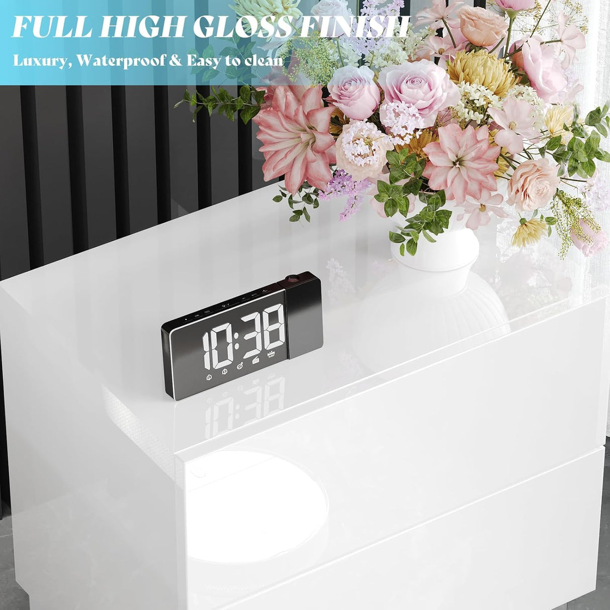 AMERLIFE High Gloss Electroplated Nightstand Set of 2, 24" Modern Minimalist Sofa Side Table with Magnetic Sliding Storage Drawers, Rectangular Simple End Bedside Table for Living Room, White AMERLIFE