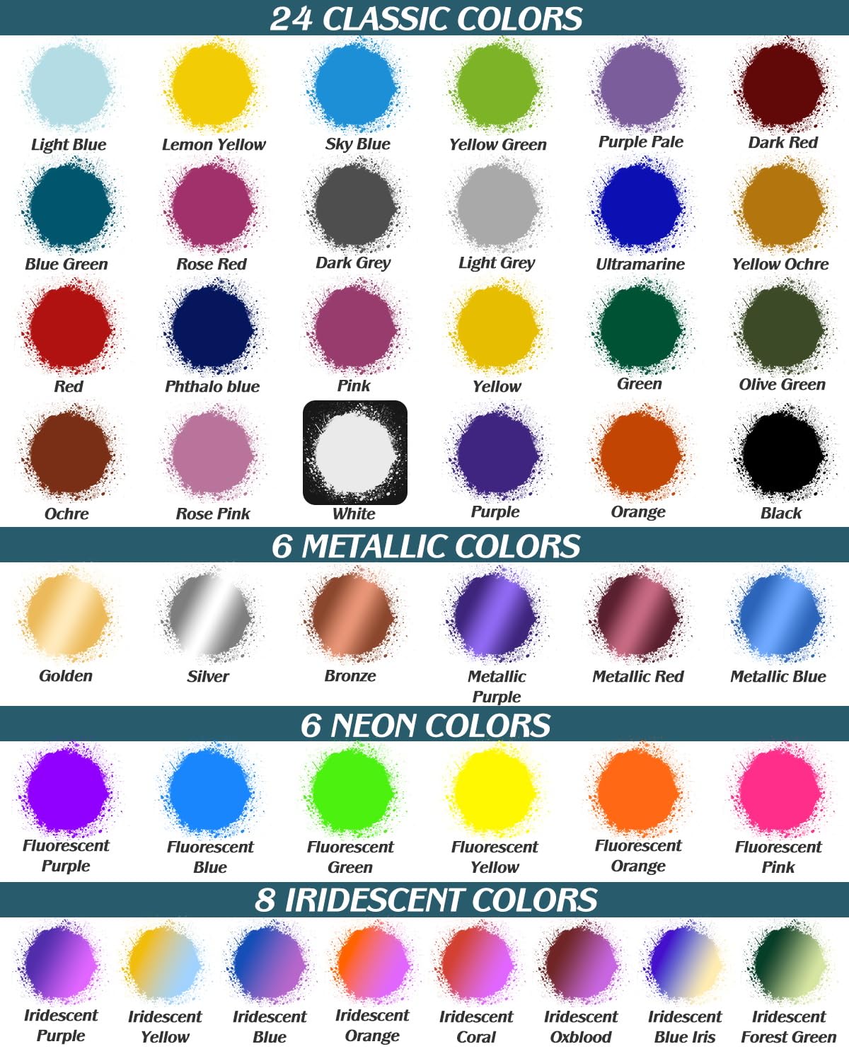 Roizefar Airbrush Paint, 44 Colors with 6 Thinner, Airbrush Paint Set Includes Iridescent & Metallic & Neon & Classic Colors, Water-Based Air Brush Paints Acrylic Ready to Spray, 20ml/Bottle Roizefar