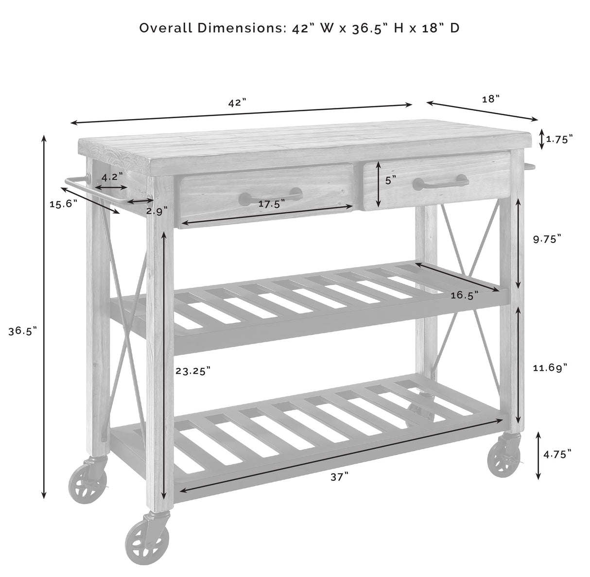Crosley Furniture Roots Rack Industrial Rolling Kitchen Cart, Natural Crosley Furniture