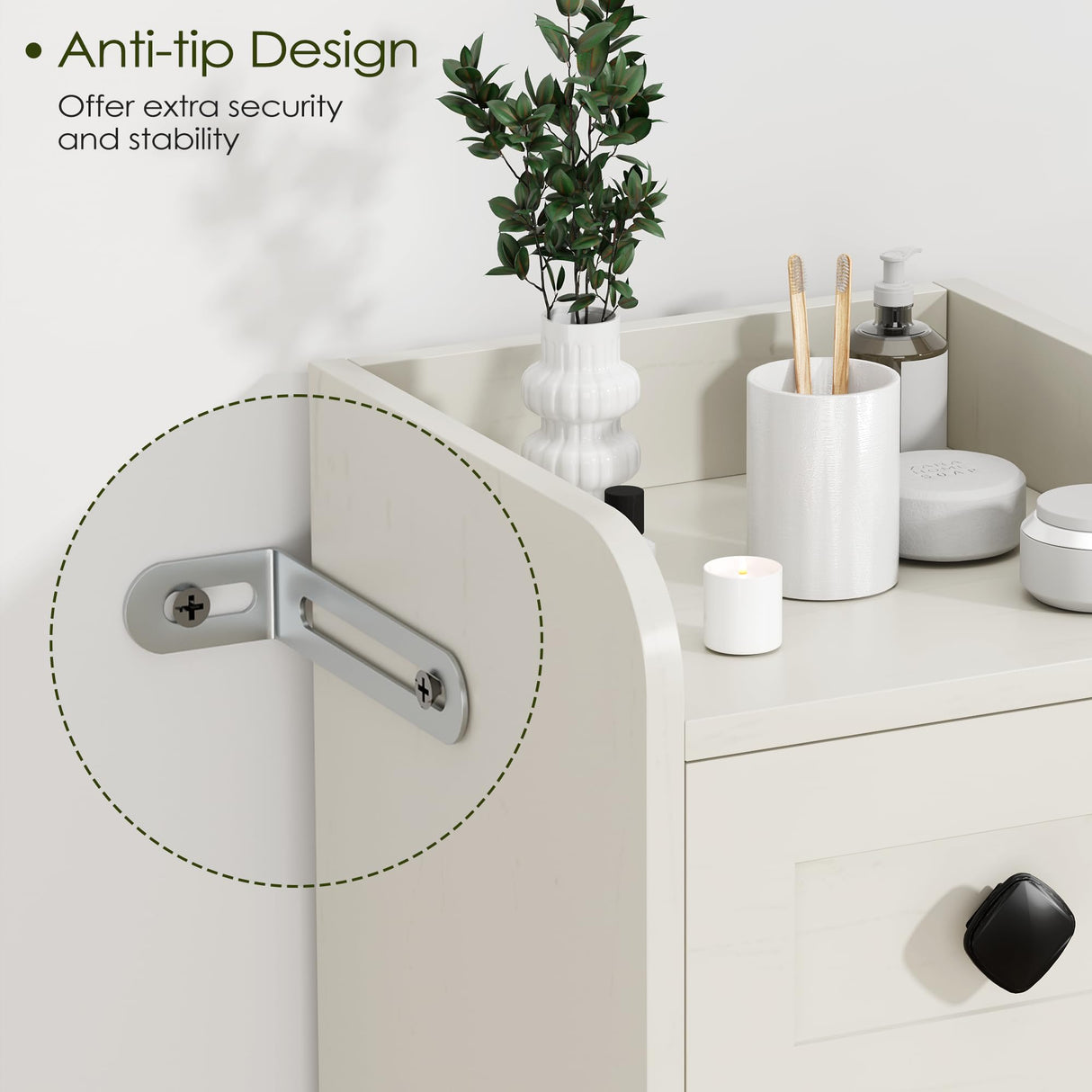 BEWISHOME Bathroom Storage Cabinet, Small Corner Floor Cabinet, Narrow Bathroom Organizers and Storage with Drawer for Small Spaces, 7.9 x 7.9 x 31.5 Inches Antique White YYG05W BEWISHOME