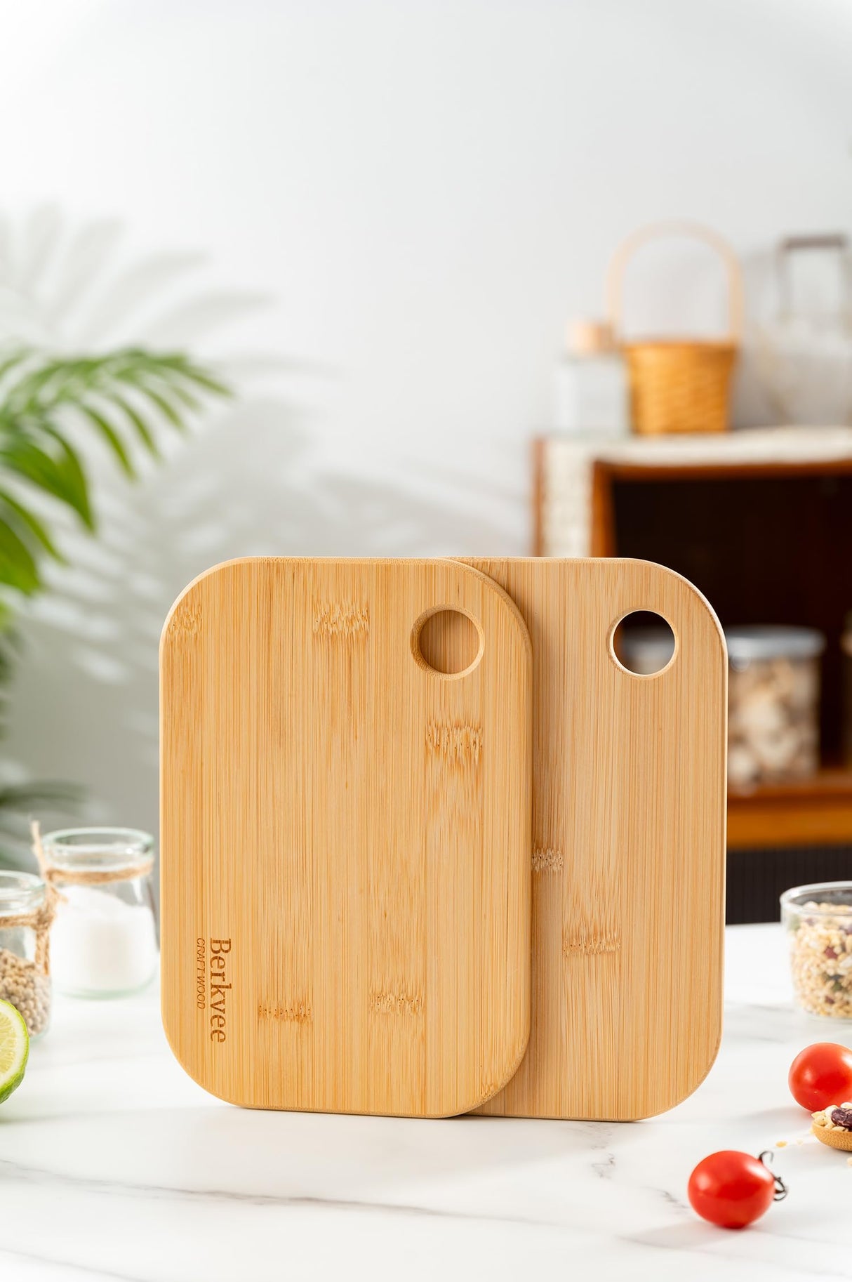 2 PCs Berkvee Small Bamboo Wood Cutting Board Set – Mini Lightweight Wooden Cutting Board- BPA Free Berkvee