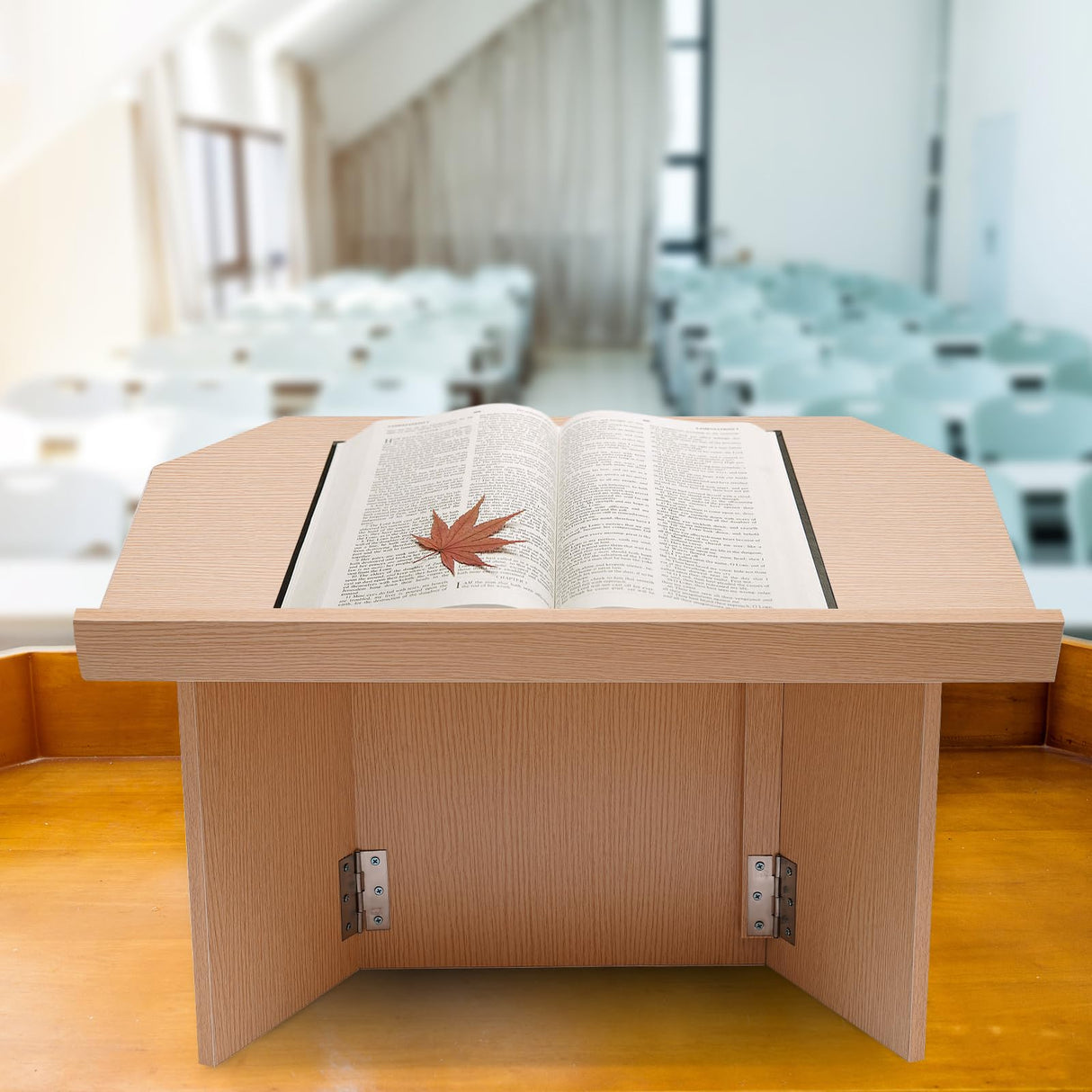 HOLMZCED Foldable Oak Podium Lectern - Portable Desktop Speaker Stand for Any Occasion HOLMZCED