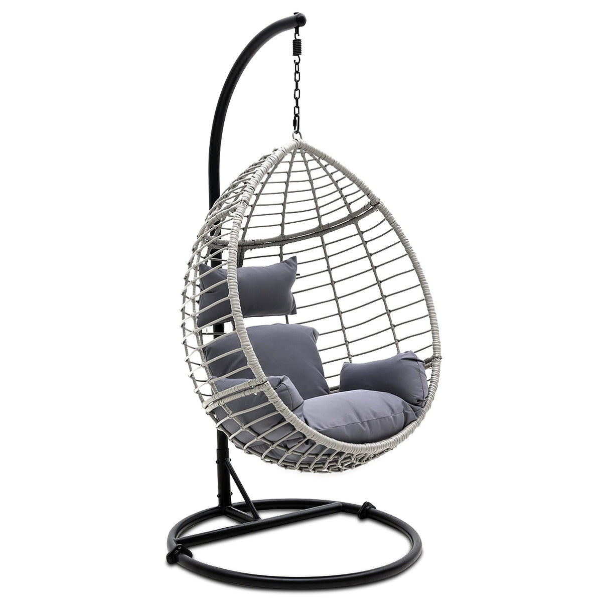 SereneLife Hanging Egg Chair with Stand - Indoor Outdoor Patio Wicker Rattan Lounge Chair with Stand, Steel Frame, UV Resistant Washable Cushions for Garden Backyard Deck Sunroom SLGZ0EGG (Gray) SereneLife