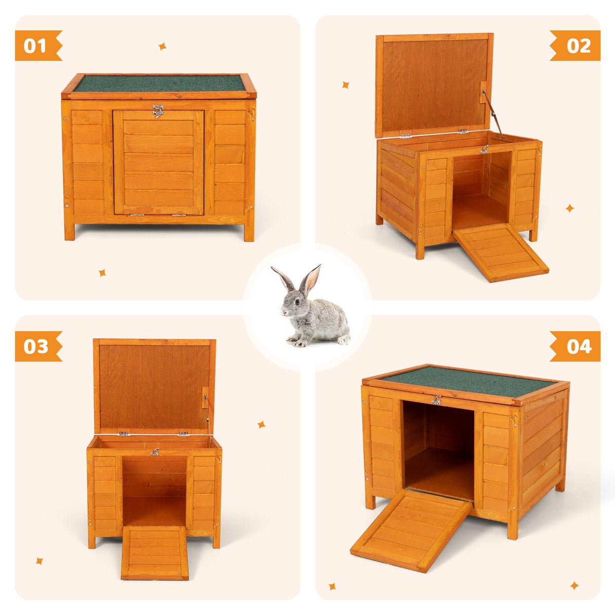 COZIWOW 24inches Wooden Catio Outdoor Cat House Small Animal House,Rabbit Hutch Indoor,Stable Weatherproof Bunny Cage Pet Shelter for Small Cat Dog Rabbit Guinea Pig(Orange) COZIWOW