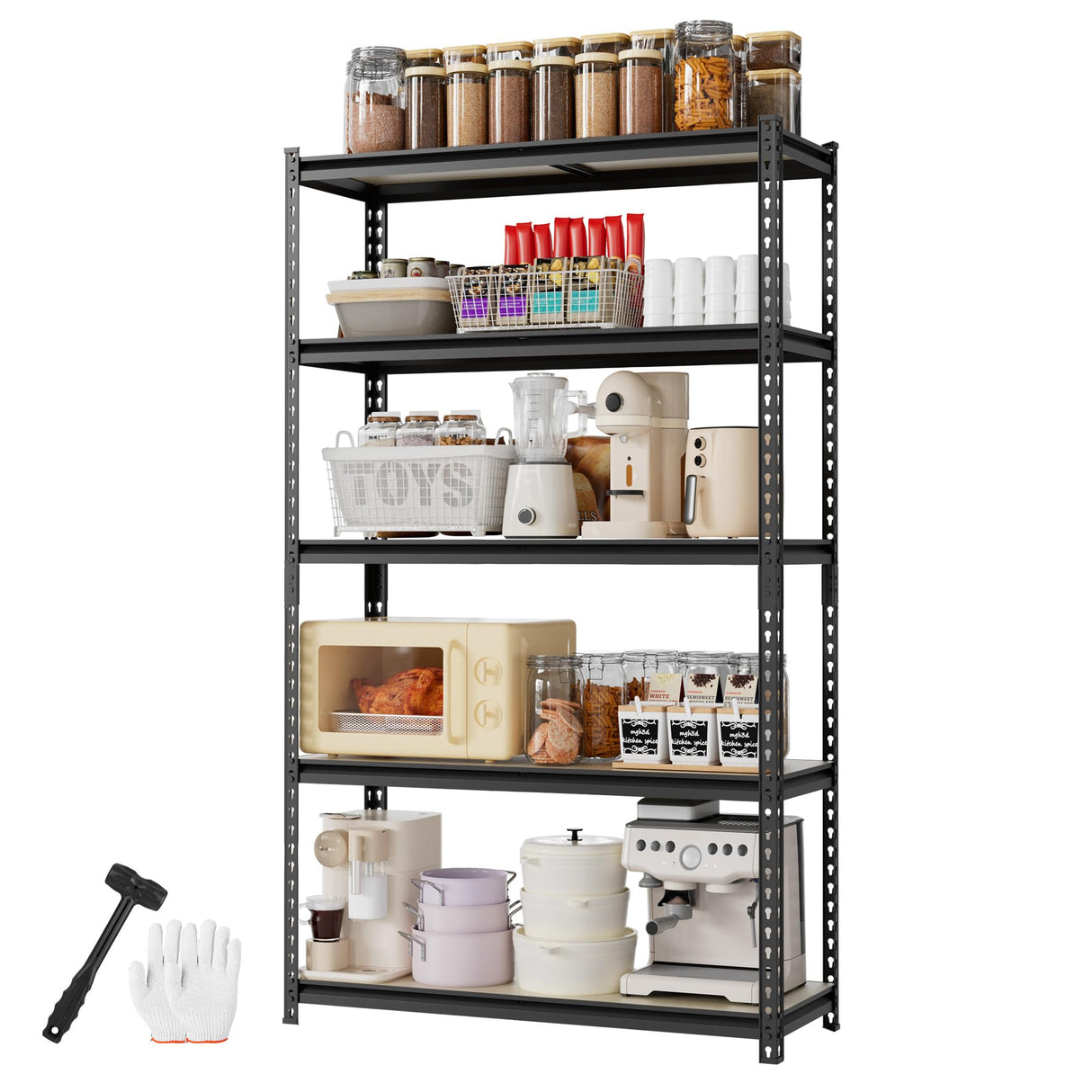 WORKPRO 5-Tier Storage Shelf, 72" H Heavy Duty Adjustable Garage Shelving Unit 2180LBS Capacity, for Basement, Kitchen, Pantry, 35.4”Wx15.7”Dx72”H, Black WORKPRO