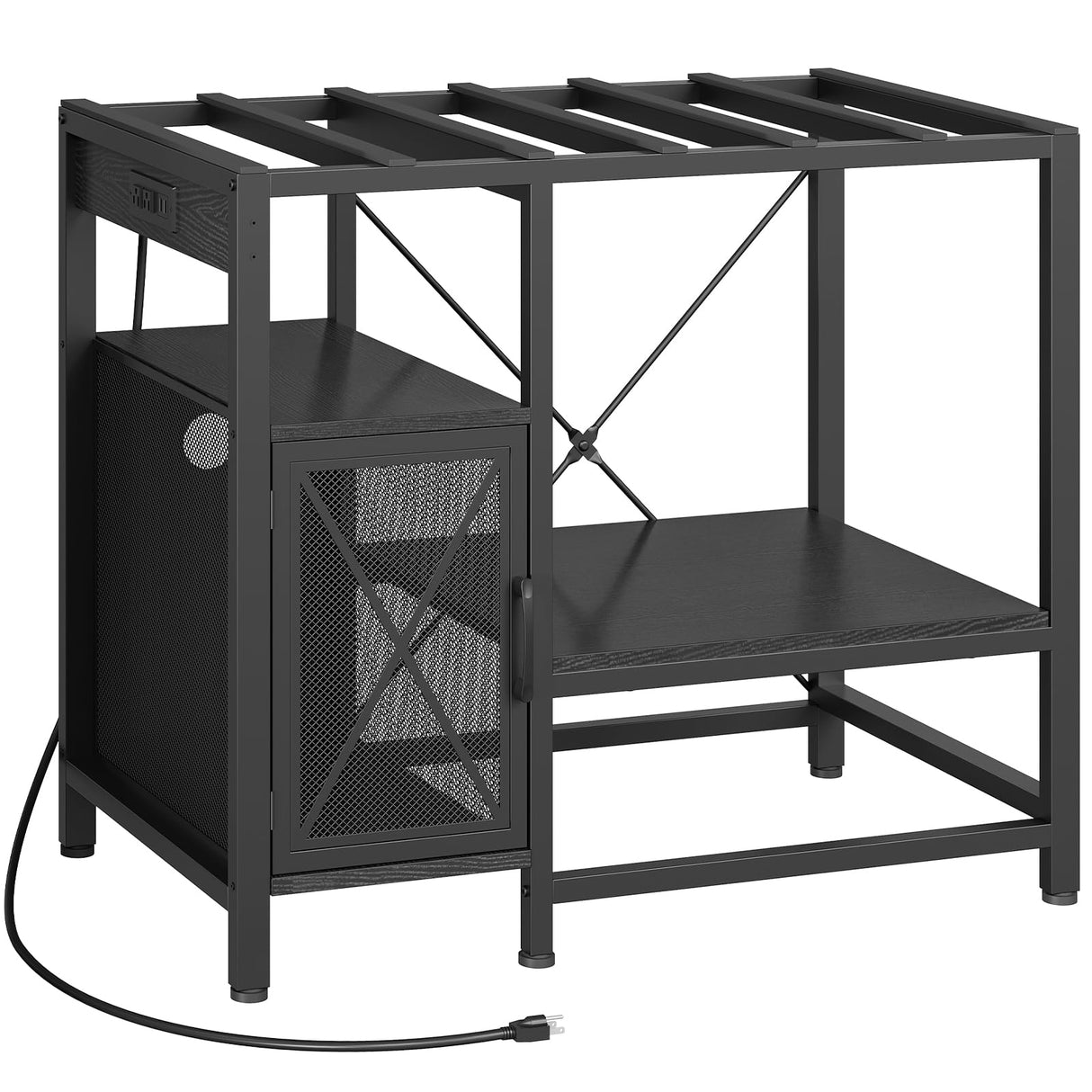 MAHANCRIS 40-50 Gallon Fish Tank Stand, Aquarium Stand with Power Outlet and Storage Cabinet, Heavy Duty Tank Stand Suitable for Turtle Tank, Reptile Terrarium, for Home Office, Black FTBK50E01 MAHANCRIS