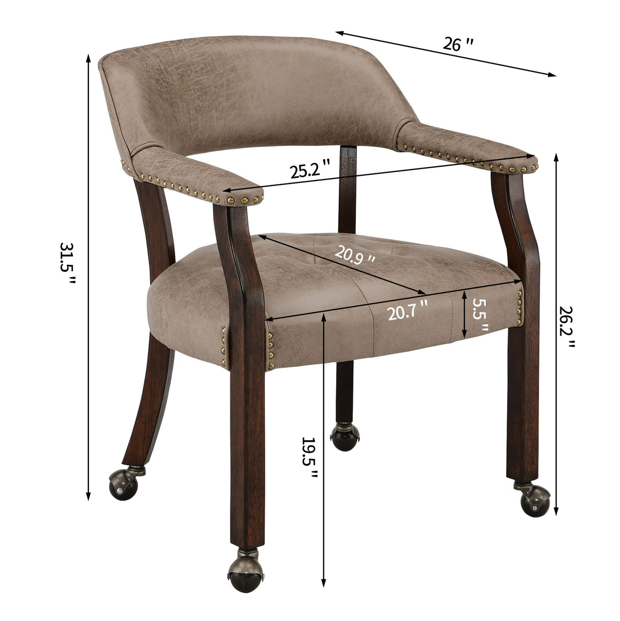 MODERION Solid Wood Boss Caption's Chairs,Dinning Chairs with Wheels and Arms,Office Desk Chairs, Classic Swivel Accent Chairs with Upholstered,Breathing Leather, 31.5¡±H for Living Room Light Brown MODERION