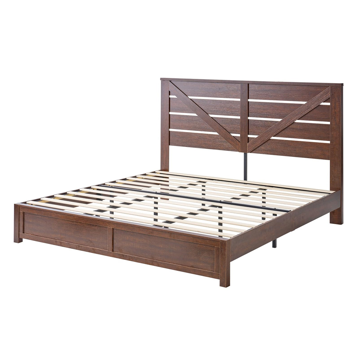 AMERLIFE King Size Farmhouse Bed Frame with Barn Door Headboard and Under Bed Storage AMERLIFE