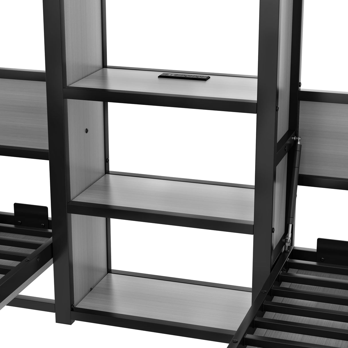 Space-Saving Metal Foldable Murphy Bed with Dual Twin Beds, Built-in Wardrobe, Shelves, and Power Outlet, 2 in 1 Design for Small Spaces (Grey/2T) Quarte