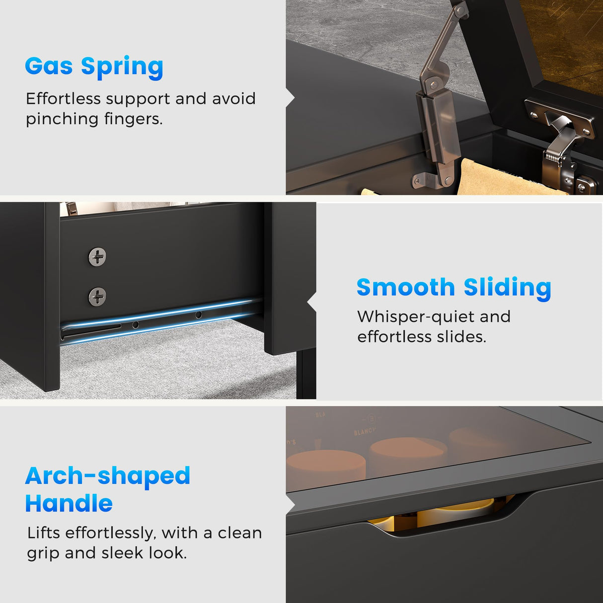 Seetech LED Coffee Table, 44" 3-Drawers Modern Coffee Table with Storage and Charging Station, for Living Room, Black Seetech