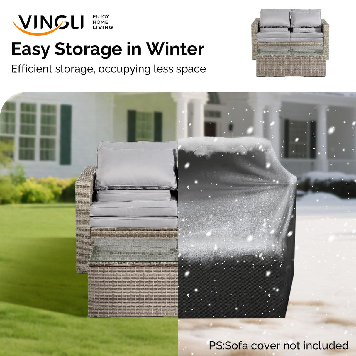 VINGLI 6 Pieces Wicker Patio Furniture Set, Outdoor Sectional Furniture Patio Conversation Set Space-Saving Design with Ottomans and Coffee Table for Garden,Poolside, Backyard(Grey) VINGLI