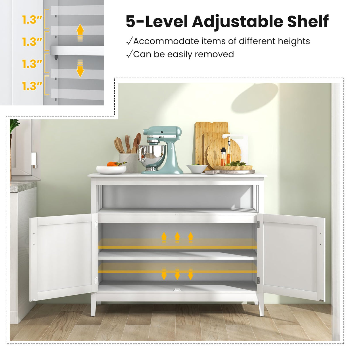 LOKO Buffet Cabinet with Storage, Freestanding Kitchen Cabinet with Adjustable Shelf, Storage Sideboard Console Table, 45 x 20 x 36 inches (White) LOKO