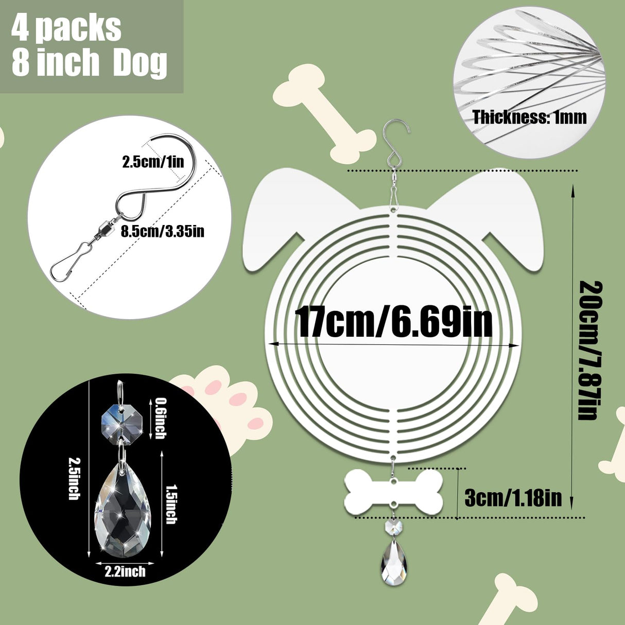 WindMage 4Pack 8 inch Sublimation Wind Spinner Blanks 3D Aluminum Metal Wind Sculpture Kinetic Spinners for Yard and Garden Indoor Art Ornaments Hanging Decoration (Dog) WindMage