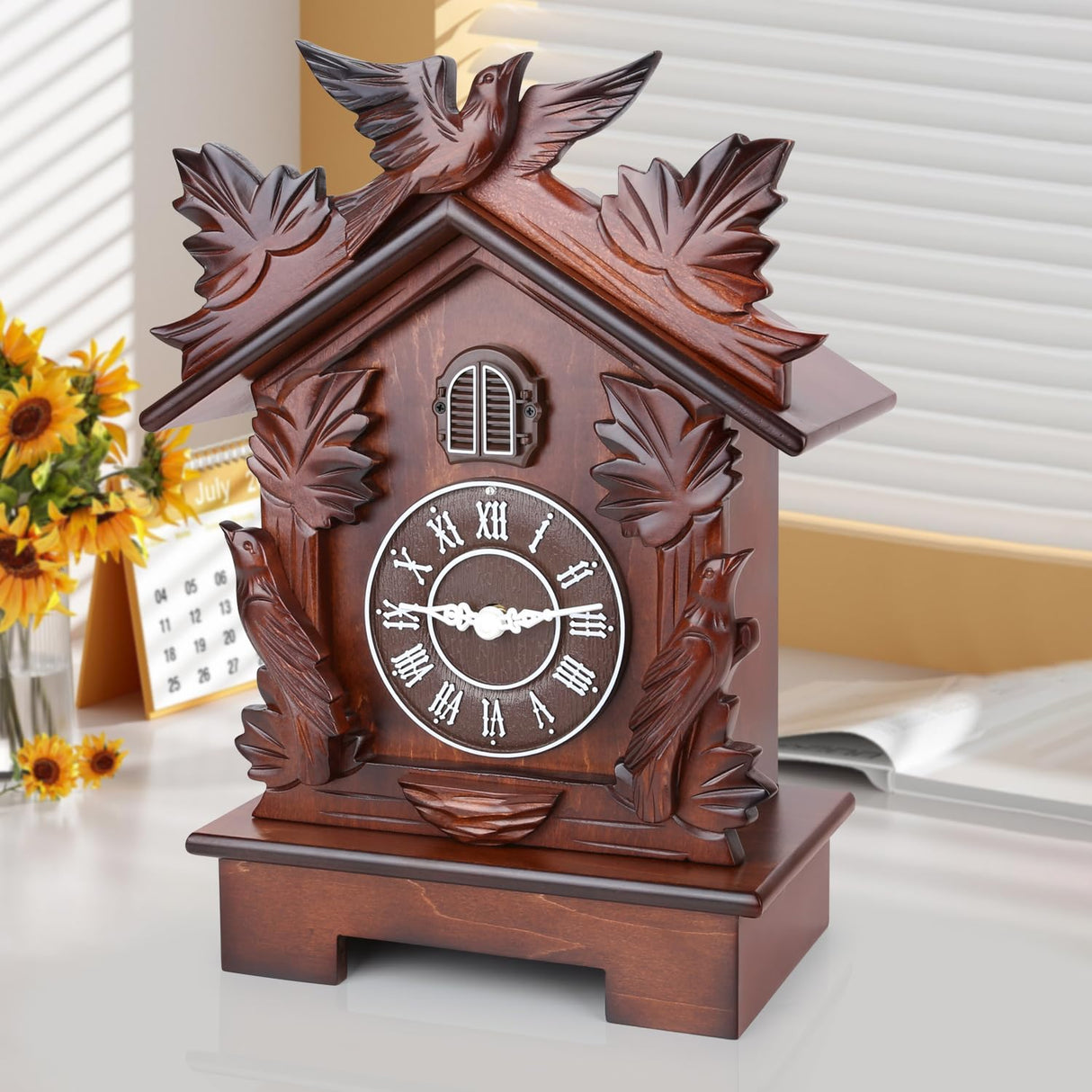 Kendal Large Tabletop Handcrafted Wood Cuckoo Clock House Home Decor with Singing Bird & Black Forest Bird Decoration MX23-2 Kendal