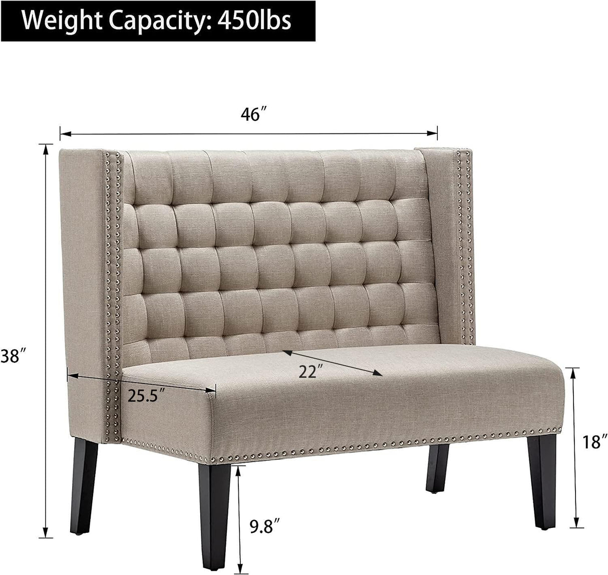Andeworld Modern Loveseat Settee Bench Sofa Couch, Upholstered Banquette Dining Bench with Back for Dining Living Room Hallway or Entryway Seating,Putty Andeworld